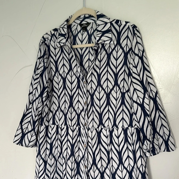 MLLE GABRIELLE Cotton Hand Print Leaf Dress EUC L - Picture 2 of 5